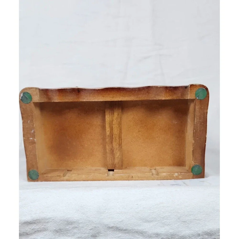 Vintage Taiwan Wooden Jewelry Box Floral Glass Door 4 Drawer Armoire 1970’s
